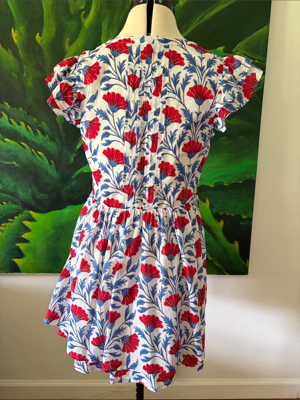 Vineyard Vines Red Floral & Blue Leaf V‑Neck Mini Dress - Picture 3 of 8